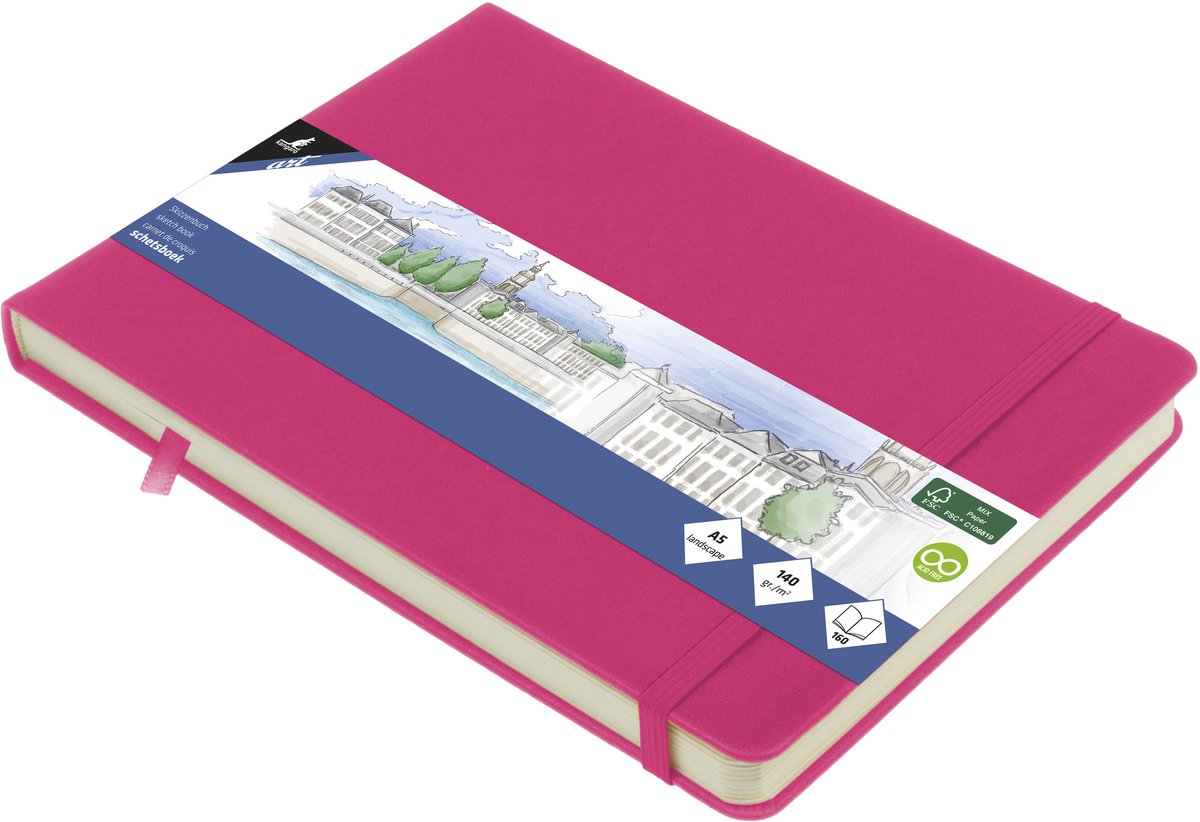 Carnet de croquis Kangaro - paysage a5 - rose vif - avec élastique et ruban - k-861310