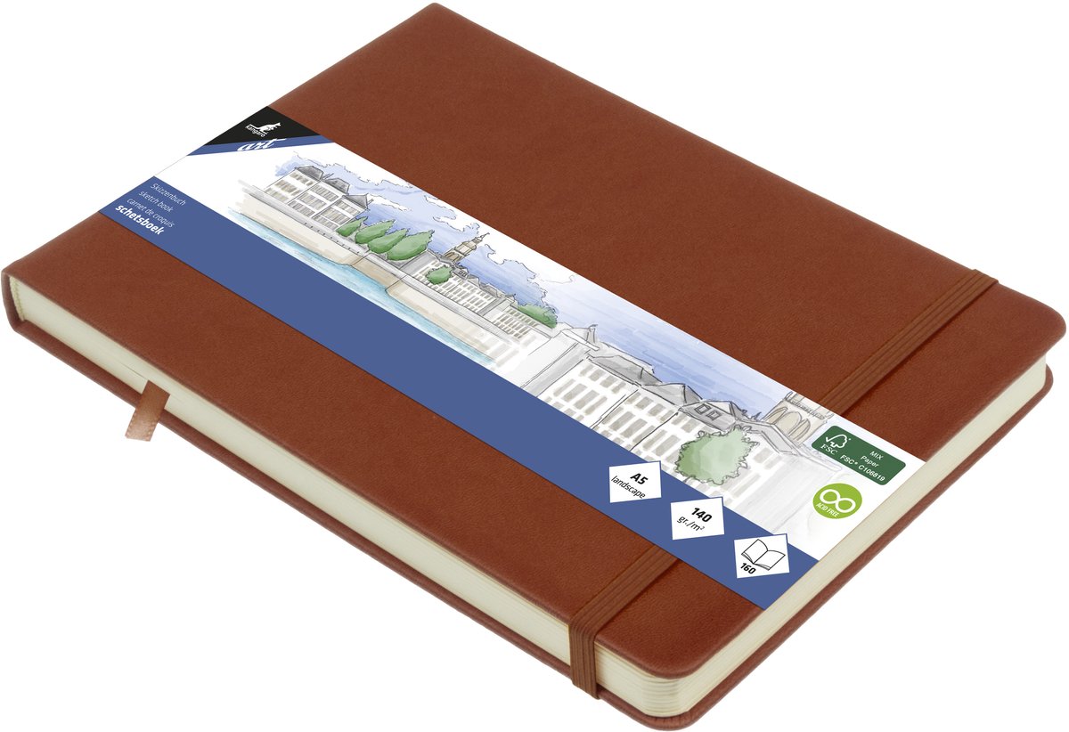 Carnet de croquis Kangaro a5 paysage - cognac - couverture rigide - avec élastique et ruban