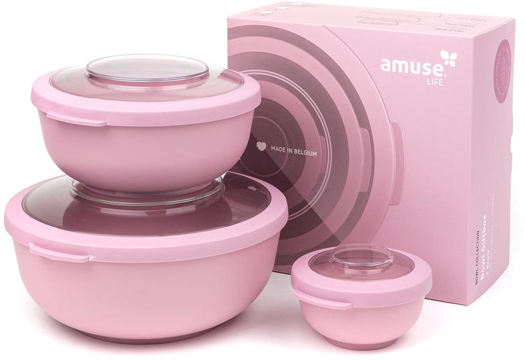 Boîte à lunch Amuse - lot de 3 - couvercle en tritan - empilable - passe au lave-vaisselle et au micro-ondes - rose - 200 + 1000 + 2000 ml