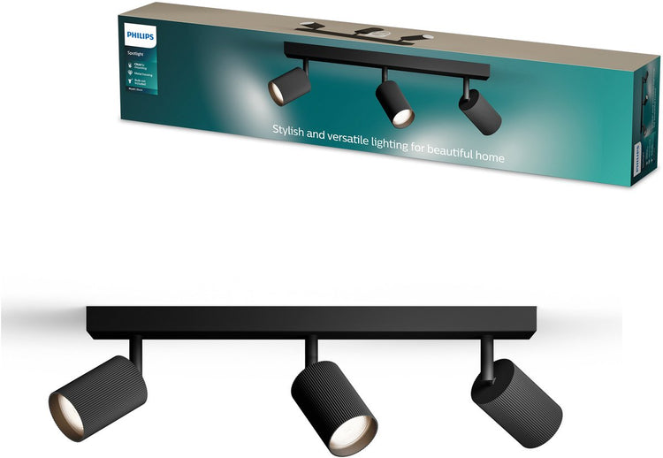 Spot en saillie Philips Wyatt - culot LED Gu10 - orientable - 3 points lumineux - clickfix - noir