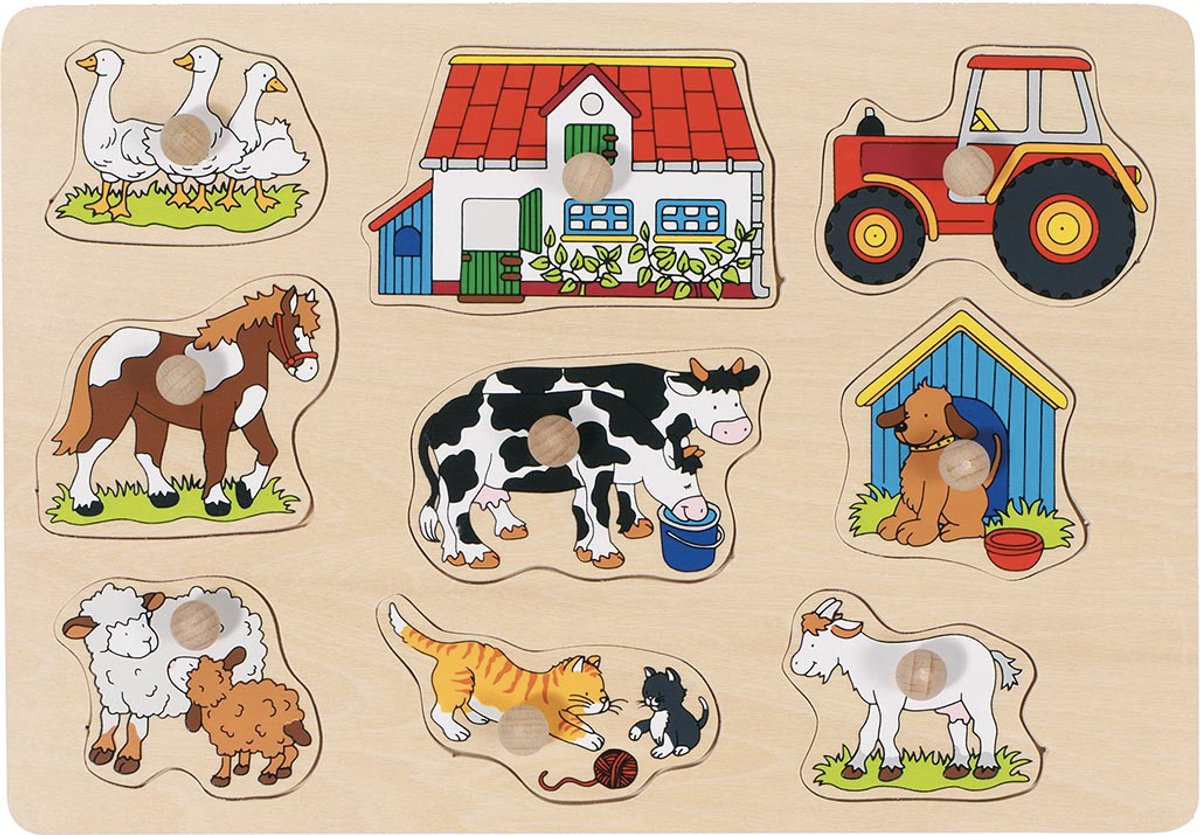 Goki Wooden Noppen Puzzle Farm, 9e.