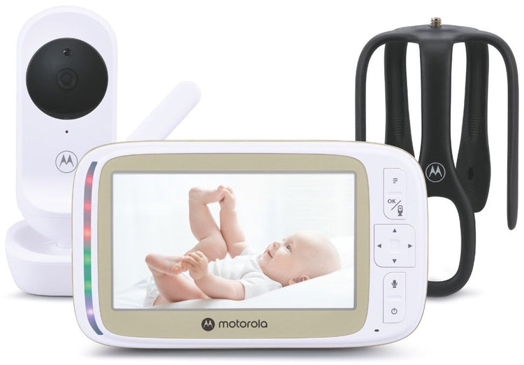 Motorola VM45 connect – babyphone avec caméra WiFi et moniteur 5 pouces | Image HD 720p, communication bidirectionnelle, contrôle de la température, stargrip pour fixation au berceau, application crèche, portée jusqu'à 300 m