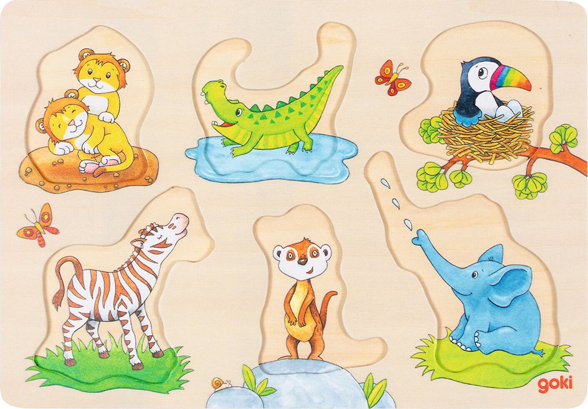 Goki puzzle à crampons fond en bois mère et bébé, 6 pcs.