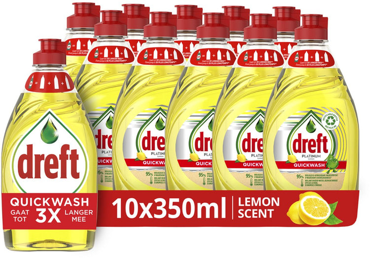Liquide vaisselle Dreft Platinum Quickwash Liquid - Citron - Pack économique 10 x 350 ml