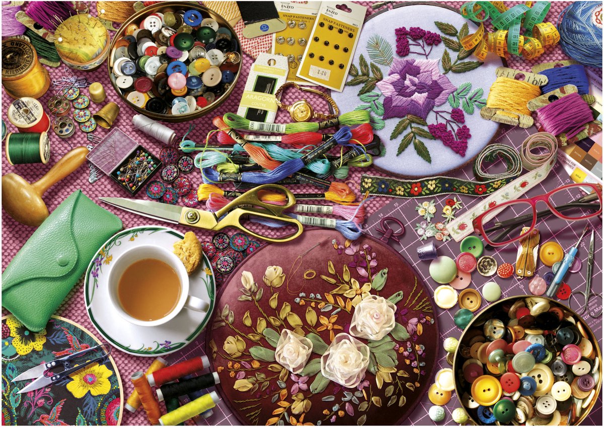 Puzzle Educa la table à coudre 2000 pièces de nostalgie adultes.