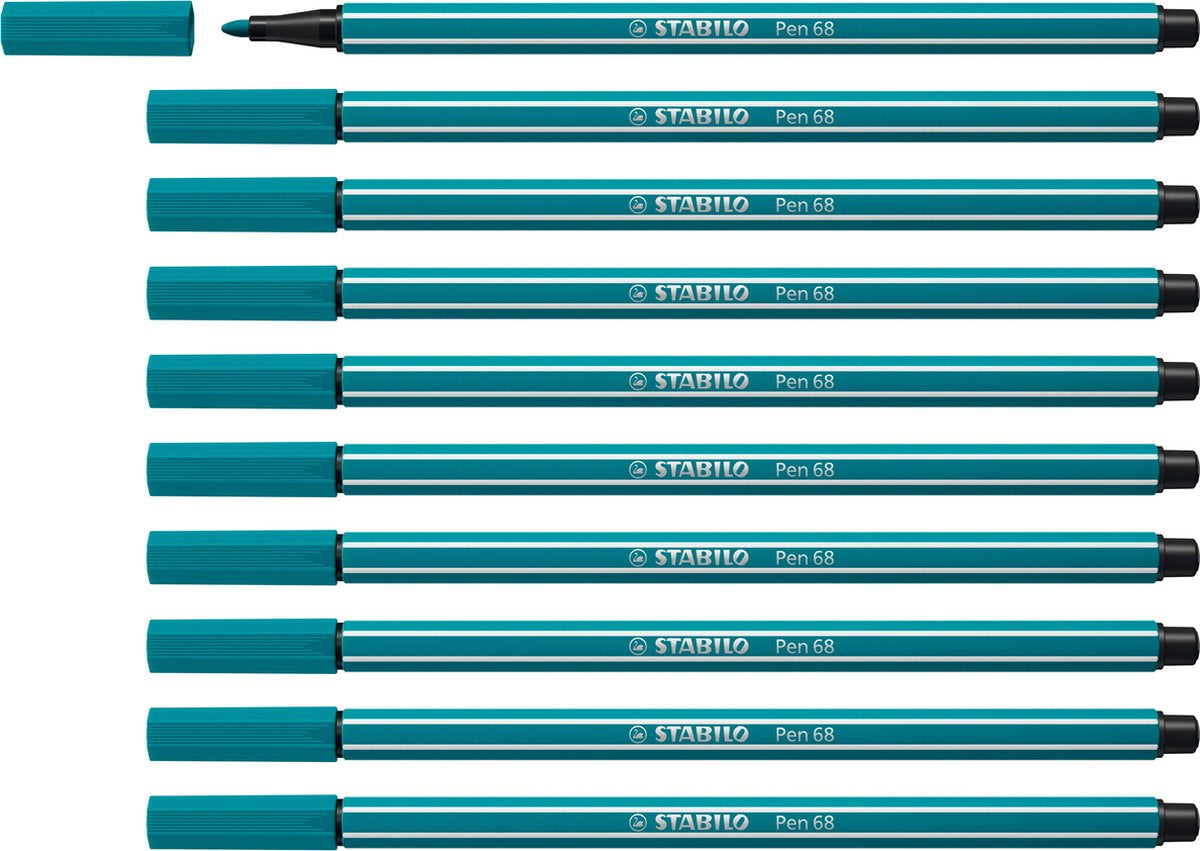 Stabilo pen 68 - feutre premium - bleu turquoise - boîte de 10 pièces