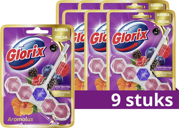 Glorix - blocs sanitaires - huile d'hibiscus aux baies sauvages - 9 pièces - pack économique