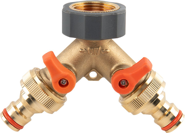 Té souple en laiton Bradas - Sortie 2 x 3 4 avec vannes - Raccord de robinet à filetage femelle 3 4 - avec raccords rapides - Distributeur d'eau