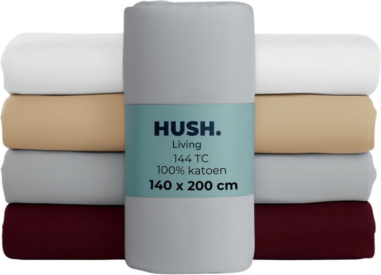 Faire taire. Living Hush Living Drap-housse 100% coton, 144 fils, flexible et respirant - élastique tout autour - 140x200+30cm - gris clair