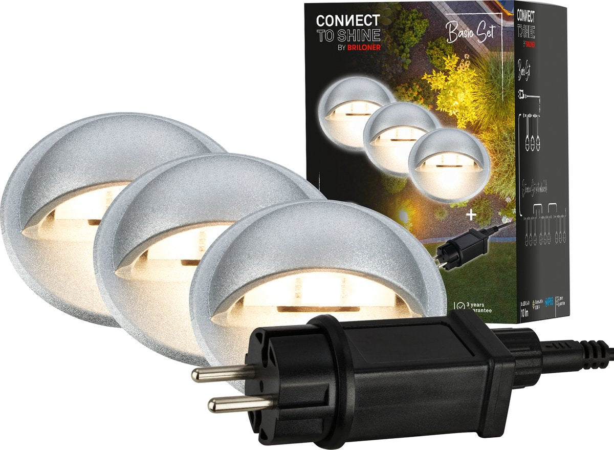 Briloner connect to shine - Spot de sol LED pour l'extérieur - lot de 3 - kit de démarrage pour éclairage de jardin - lumière blanc chaud - ip65 - ø3,5x3,6 cm - câble 1,5 m