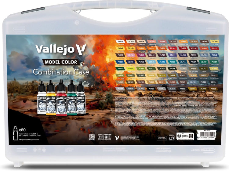 Peinture acrylique Vallejo Hobby Paint - 70254 couleur du modèle - étui combiné - couleurs de base, d'ombre et de lumière - set acrylique - 80x set de peinture - 8x 18 ml