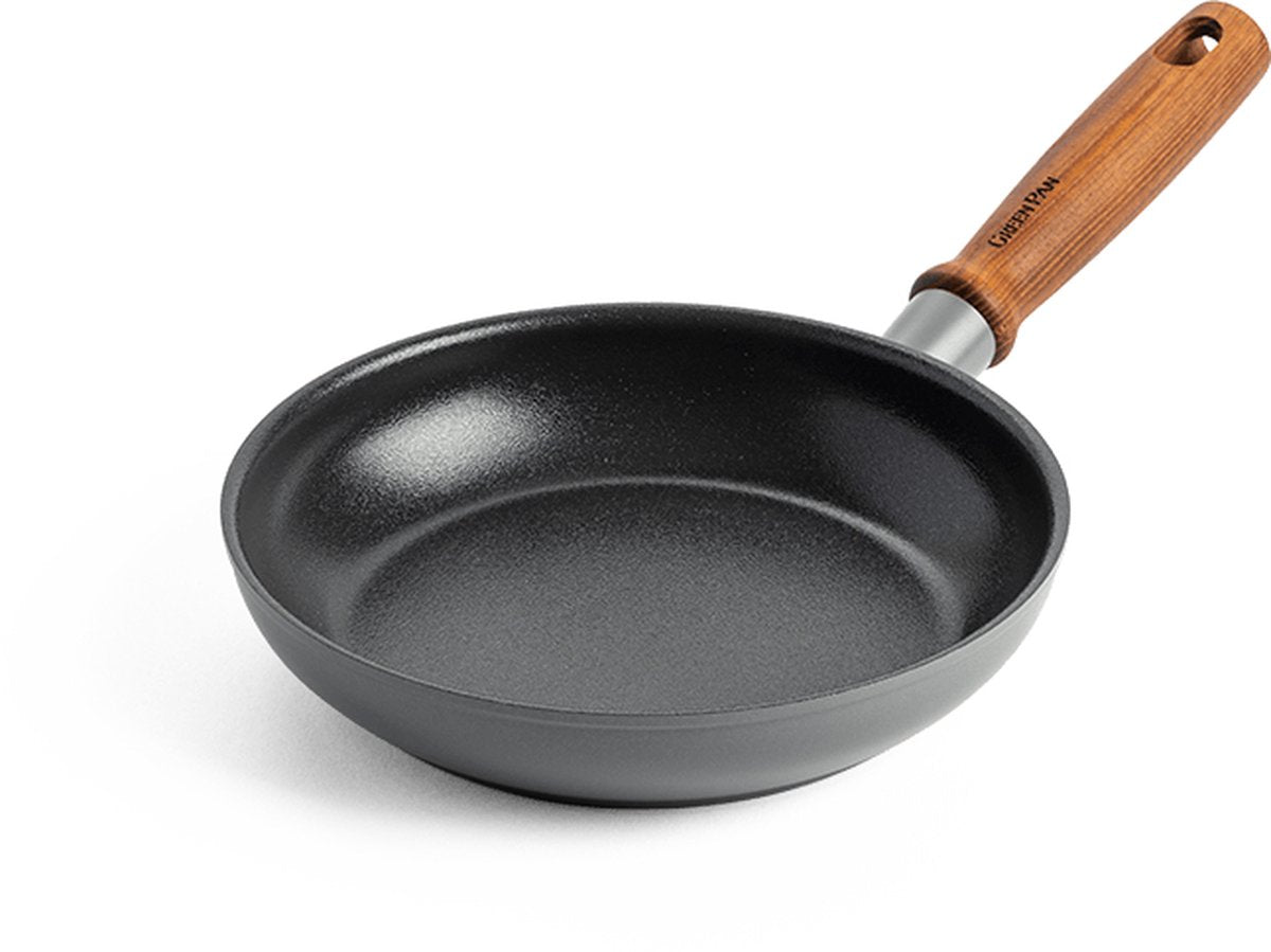 Poêle à frire Greenpan mayflower pro 20 cm - gris - manche en bois - sans pfas