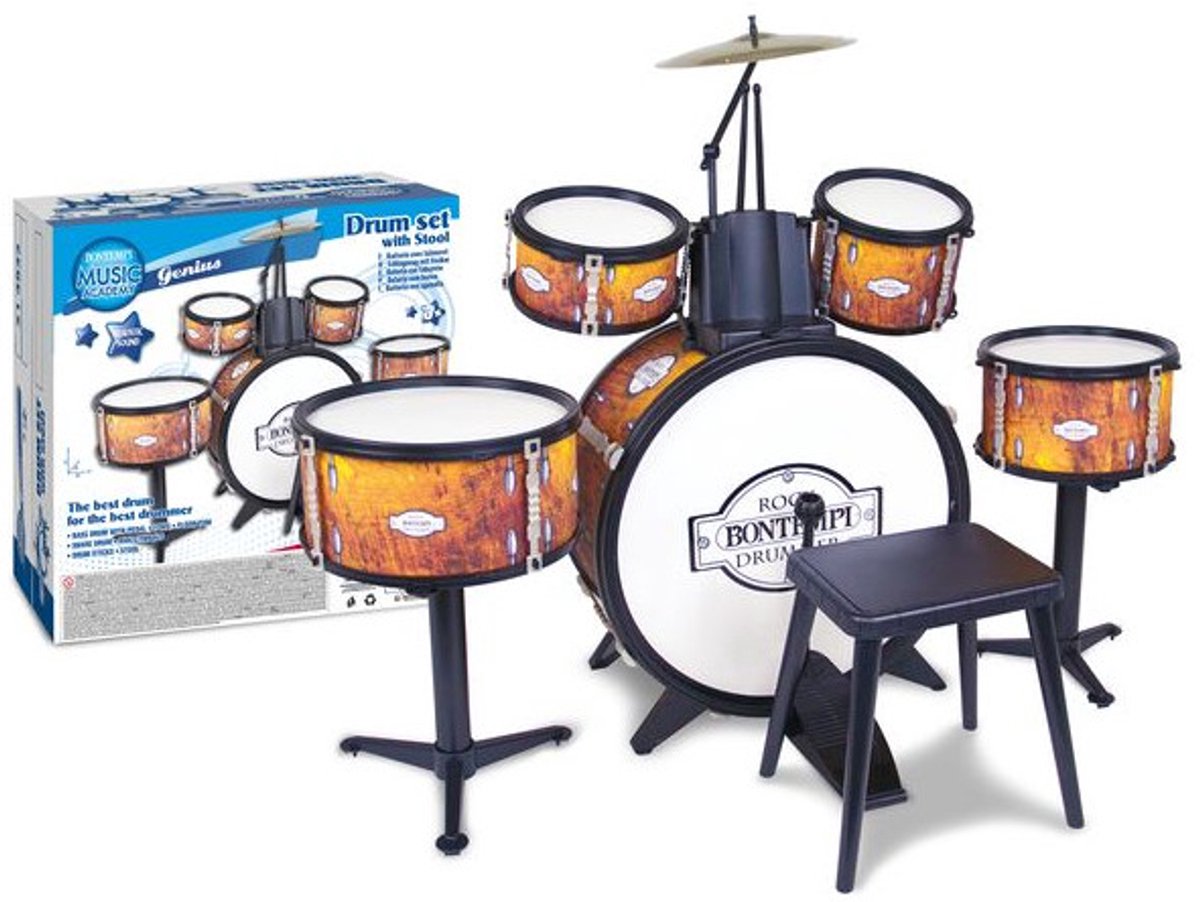 Bontempi spa bontempi - batterie - instrument de musique jouet - 6 pièces avec tabouret et son réaliste.