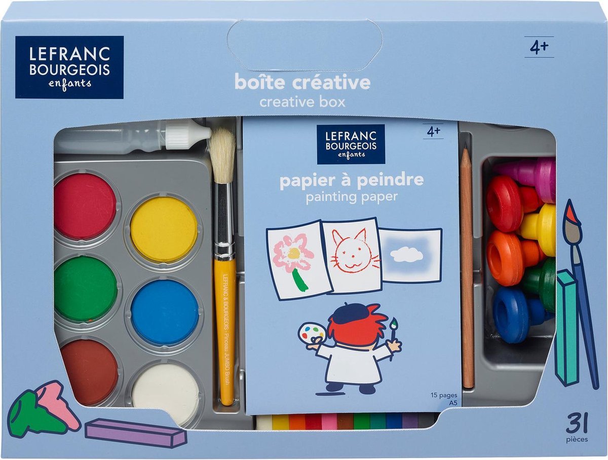 Lefranc bourgeois paris lefranc bourgeois 807264 éducation enfants boîte créative 31 pièces | set de peinture et de bricolage pour enfants à partir de 4 ans | gouache, craie, accessoires en argile