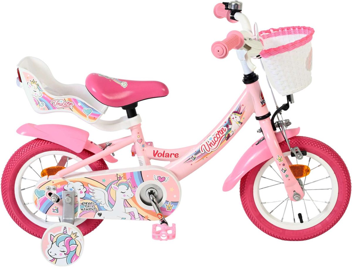 Vélo enfant licorne Volare - filles - 12 pouces - rose