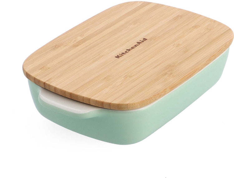 Plat à pâtisserie Kitchenaid avec couvercle en bambou - petit : 0,9 l - passe au micro-ondes et au four jusqu'à 260°c sans couvercle - vert pistache