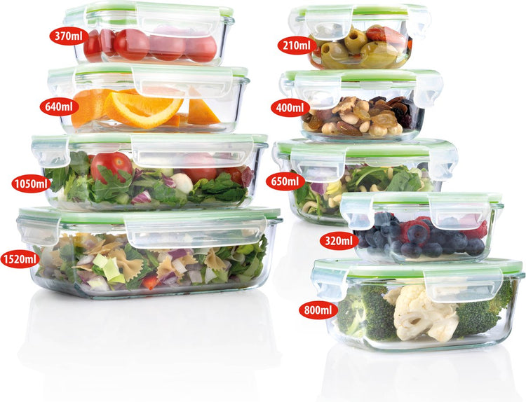 Récipients alimentaires Alpina - 18 pièces - avec couvercle - récipients pour congélateur - vont au four, au congélateur, au micro-ondes et au lave-vaisselle - verre - 9 tailles