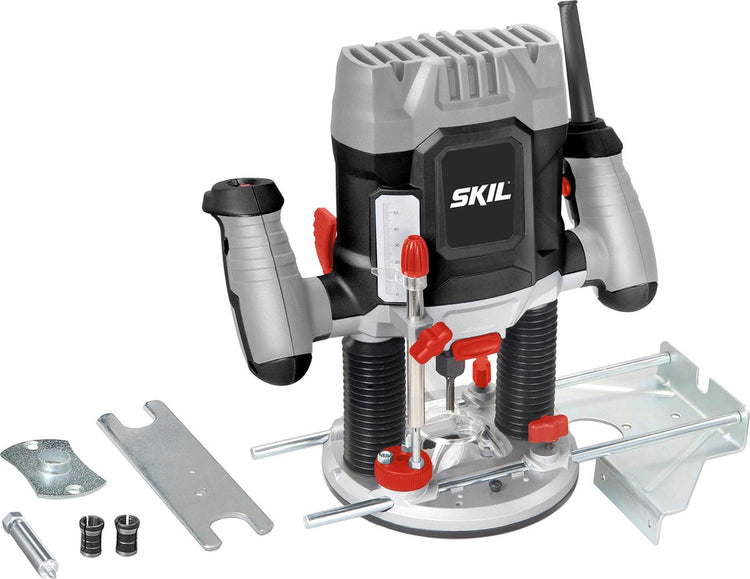 Routeur Skil 1200w - fraiseuse - fraise en bout - pinces 6, 6,35 8 mm - profondeur de fraisage 55 mm - vitesse variable - tous matériaux - avec guide de largeur, bague de copie de broche centrale - 1841 AA