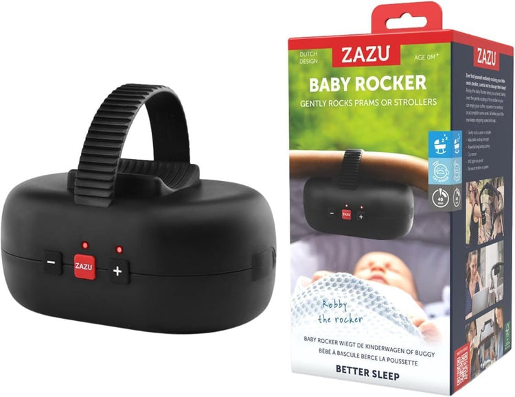 Zazu robby the rocker – bascule automatique pour poussette avec capteur de pleurs – 5 positions de bascule – rechargeable par USB-C – résistant aux éclaboussures IPX1 – noir