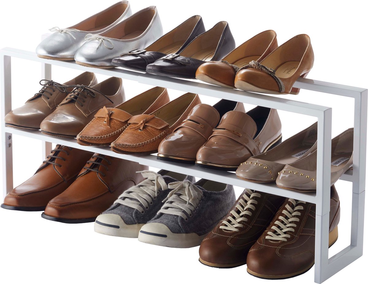 Yamazaki étagère à chaussures extensible - 2 niveaux - line - blanc