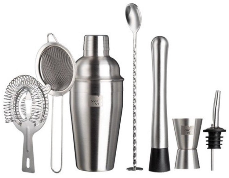 Vacuvin vacu vin set à cocktail plus – 7 pièces – acier inoxydable – shaker 550 ml – set de bar complet