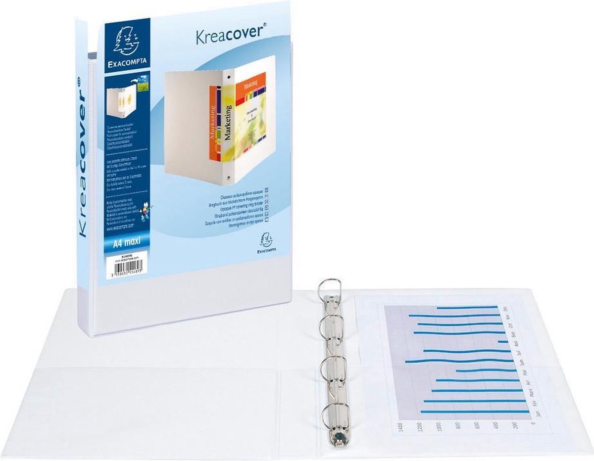 Classeur de présentation Exacompta, a4 maxi, blanc, anneaux 4d