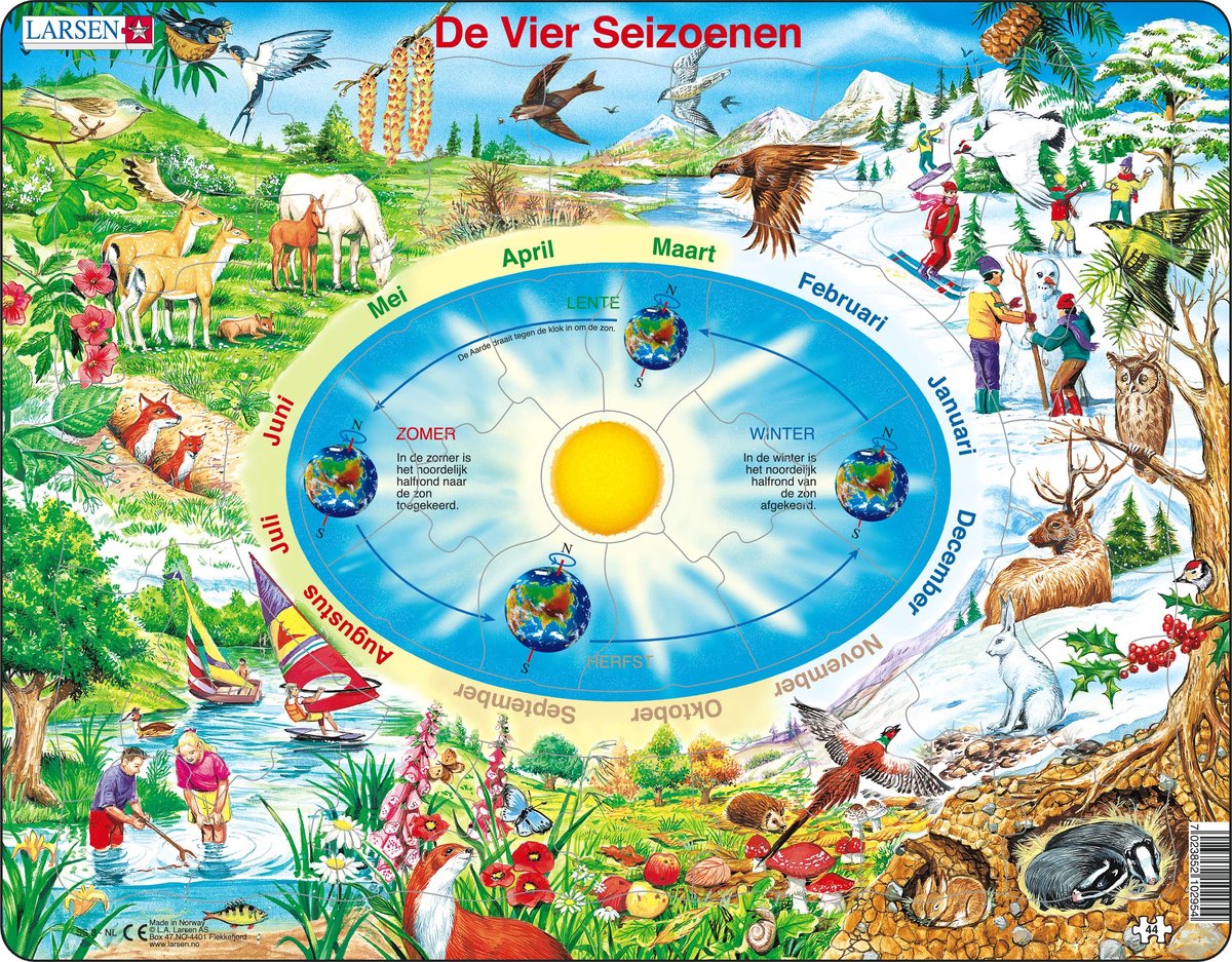 Larsen les saisons de l'année – puzzle – science spatiale – saisons – puzzle éducatif pour enfants – 44 pièces – fabriqué en Norvège – pièces extra épaisses de 2,5 mm – plateau avec bord fixe
