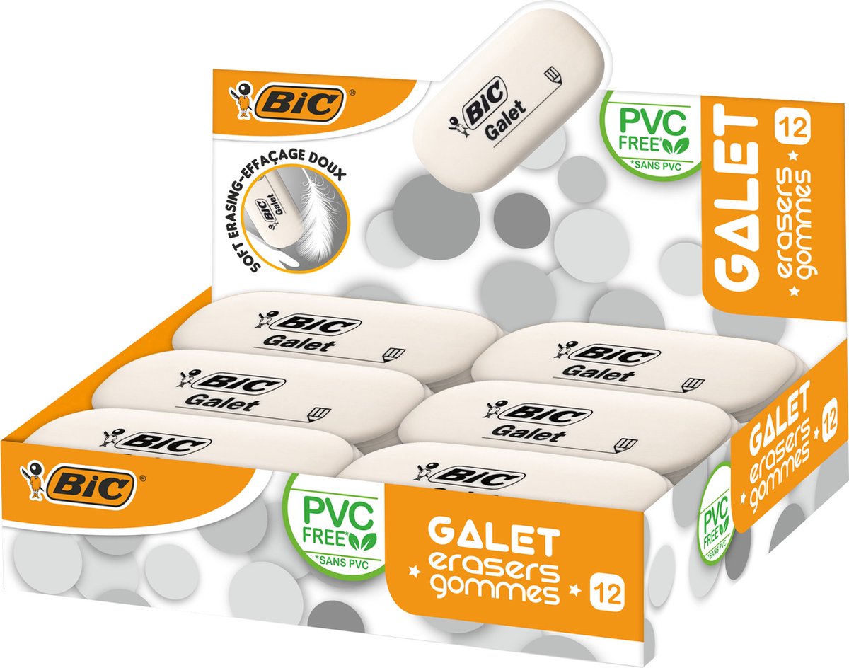 Gommes Bic Galet - boîte de 12 pièces