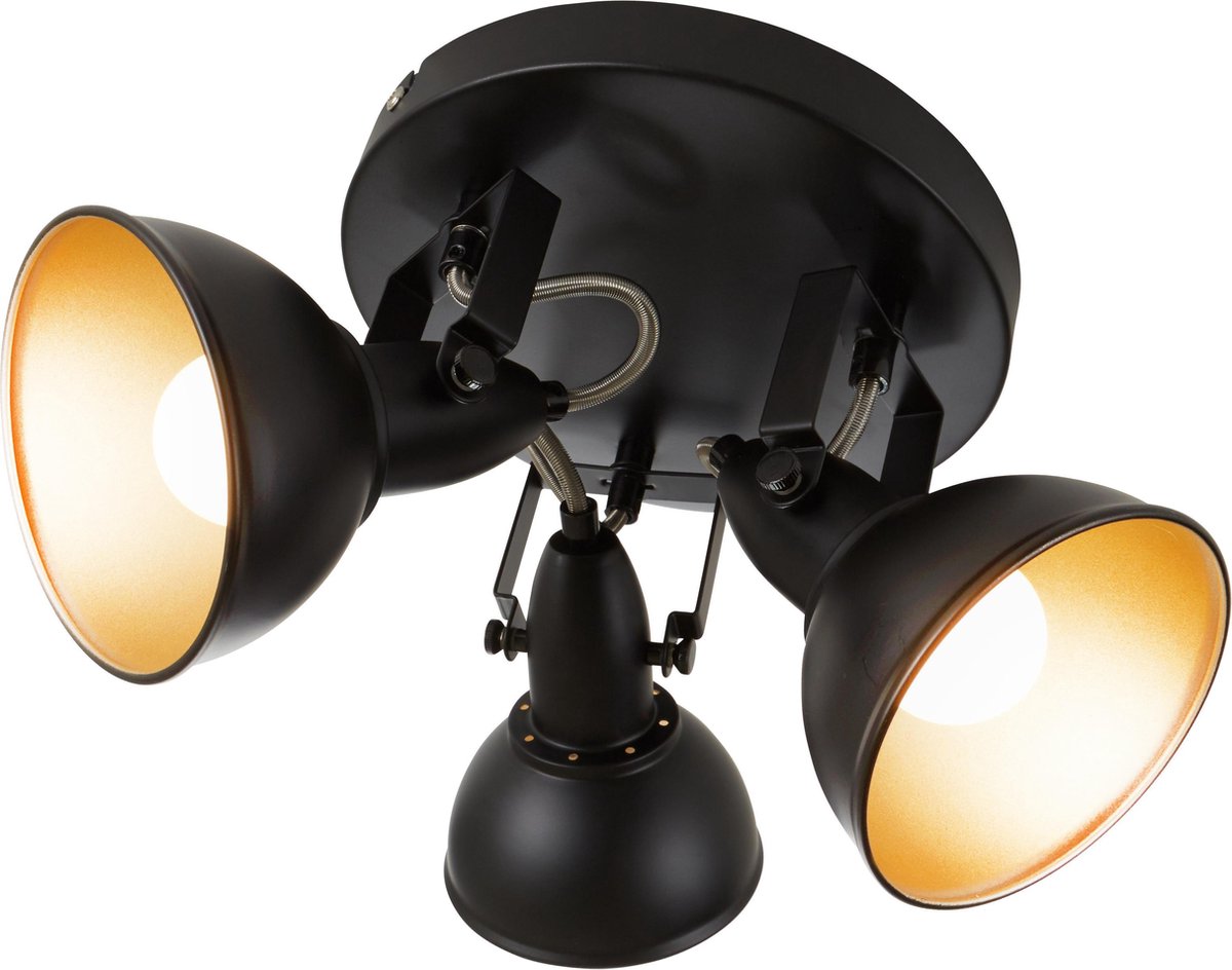 Briloner soft - spot de plafond - spot rétro en saillie - noir-or - 2x luminaire E14 - inclinable - métal - ø21 cm