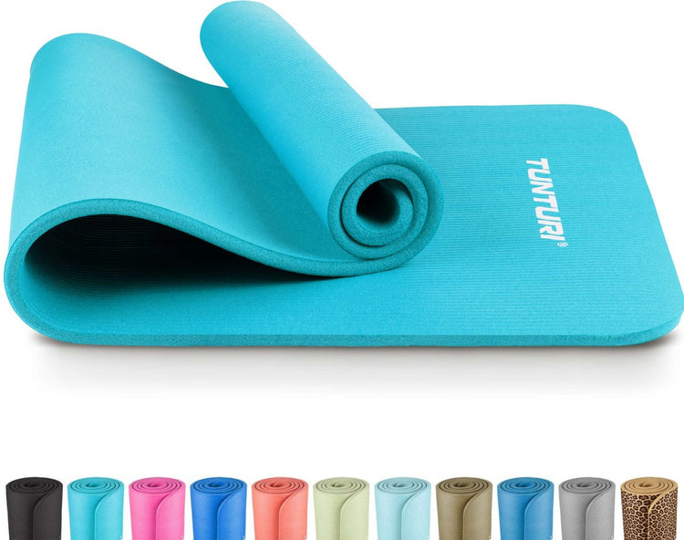 Tapis de yoga Tunturi nbr antidérapant - tapis de fitness extra épais doux - tapis de sport - 180x60x1,5 cm - avec application d'entraînement - turquoise