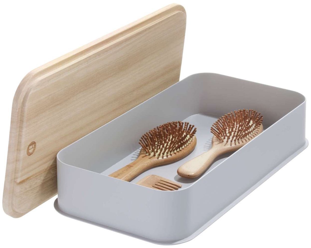 Idesign - boîte de rangement moyenne avec couvercle - plastique recyclé - gris