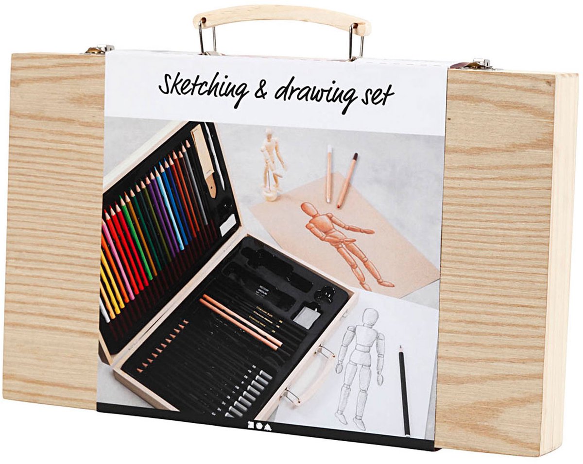 Sketch and Sign Set dans une valise en bois
