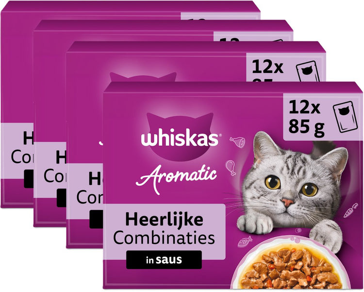 Nourriture pour chat Whiskas - adulte 1+ - délicieuses combinaisons d'aromates en sauce - 48x85g