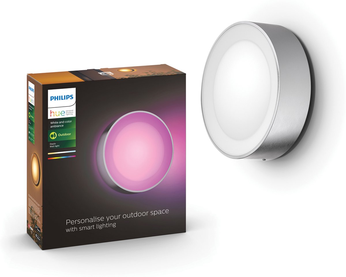 Applique Philips Hue Daylo - lumière blanche et colorée - acier inoxydable