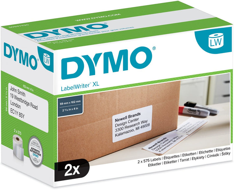 Étiquettes d'expédition originales pour étiqueteuses Dymo pour haute capacité | 59 mm x 102 mm | 2 rouleaux d'étiquettes faciles à détacher (1150 étiquettes postales) | étiquettes autocollantes pour les imprimantes d'étiquettes labelwriter 4xl 5xl
