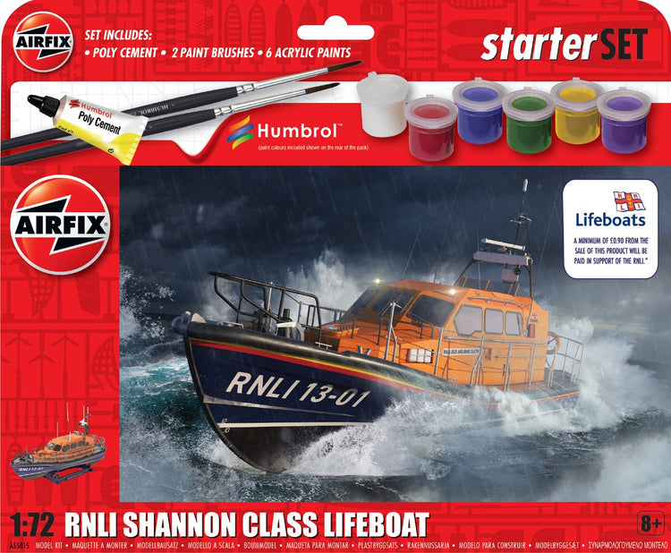 Kit de modèle Airfix véhicules militaires - 55015 bateau de sauvetage de la classe rnli shannon - kit de démarrage en plastique - 1:72 - modélisme