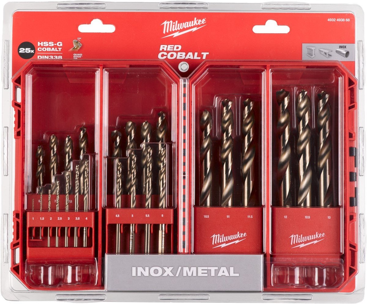 Jeu de forets à métaux Milwaukee - 25 pièces - rouge cobalt
