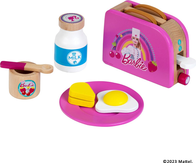 Grille-pain Barbie Klein Toys - incl. divers accessoires pour le petit-déjeuner - bois issu d'une culture durable et certifiée - rose