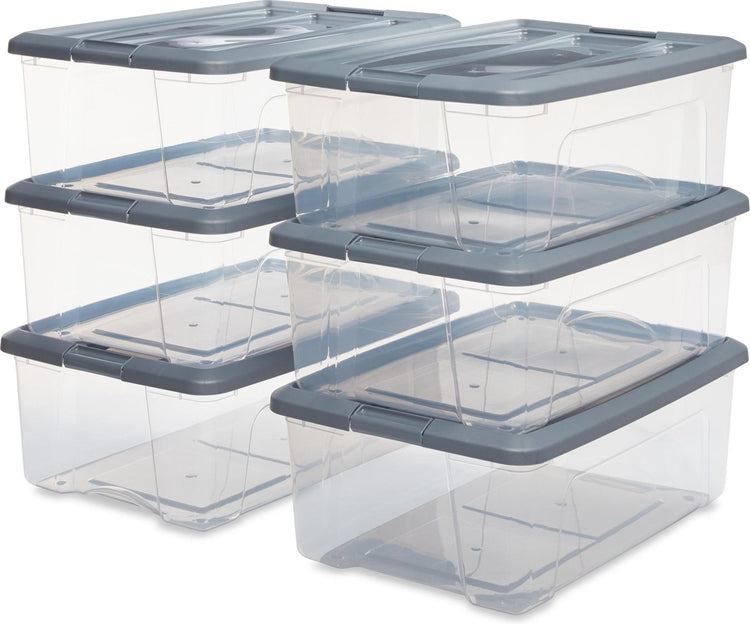 Boîte de rangement Iris new topbox - 30l - plastique - gris argenté transparent - lot de 6