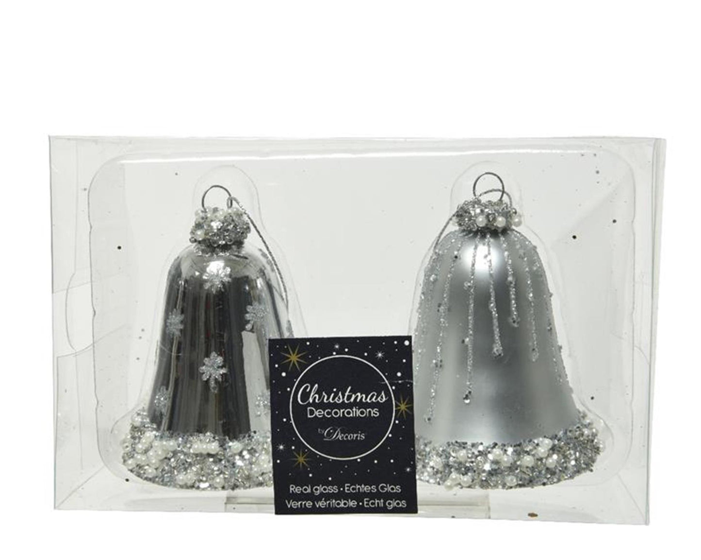 Decoris Ensemble pendentif de Noël horloge lot de 2 pièces argent
