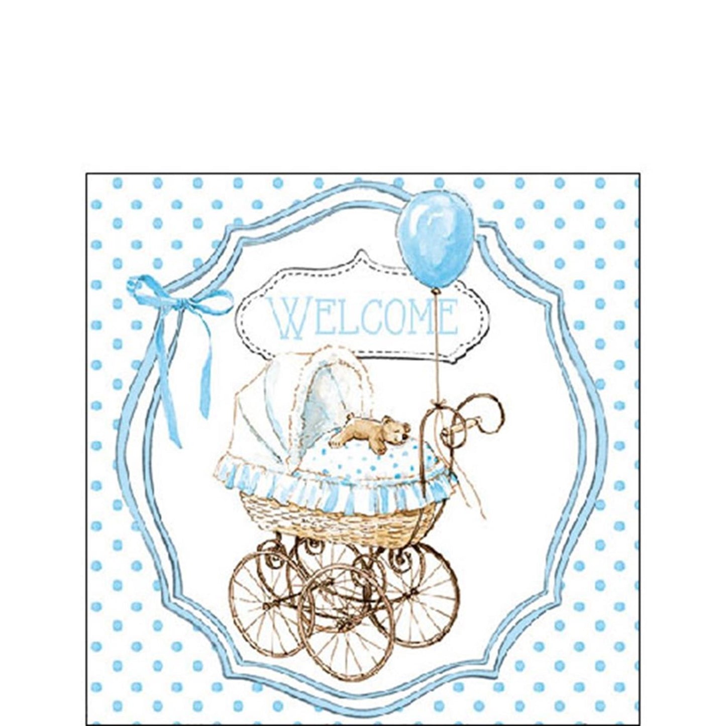 Serviette Ambiente 25cm bienvenue bébé bleu