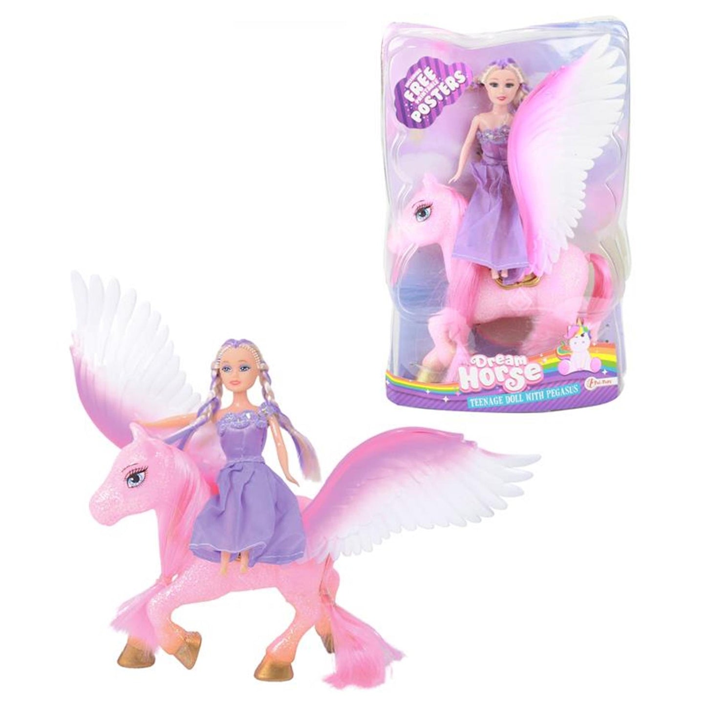 Dream Horse Unicorn Pegasus avec une poupée adolescente