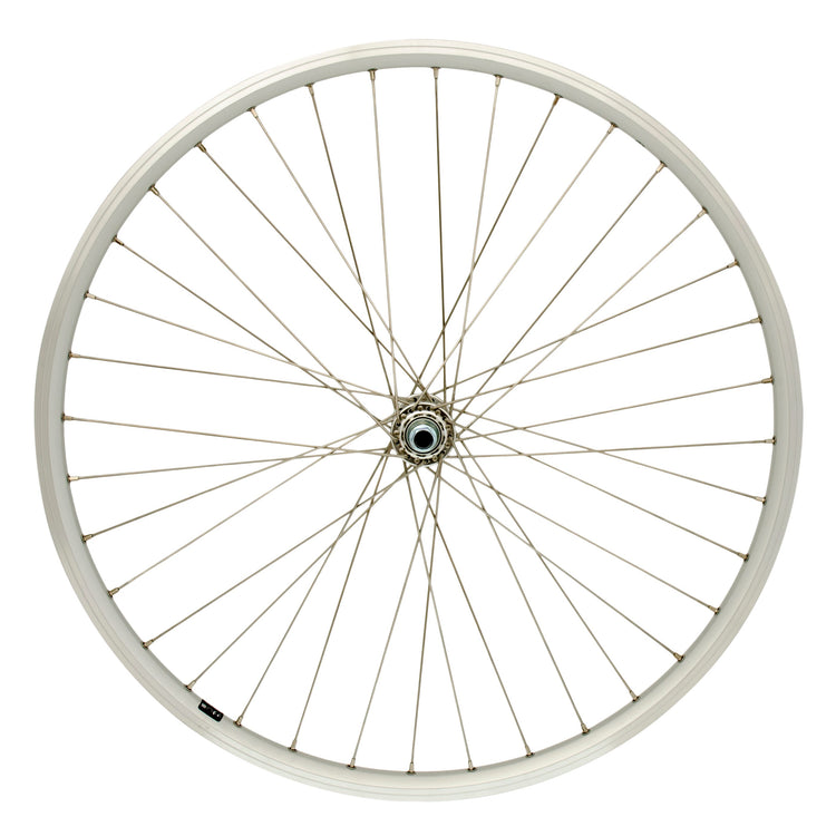 Roue avant Cordo 26 19-559 axe plein rayons en acier inoxydable argent