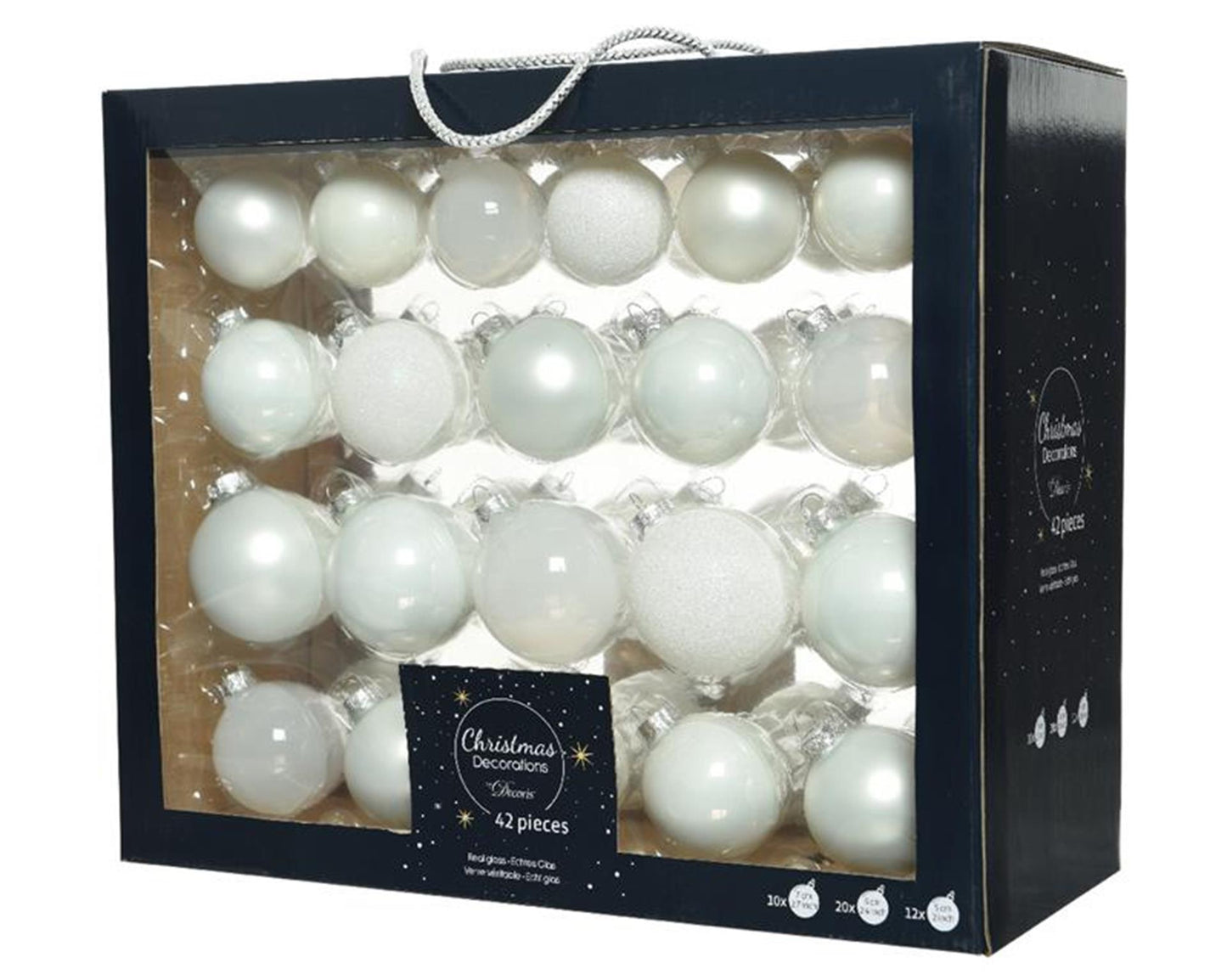 Decoris Set de boules de Noël mélange de verres blanc hiver 42 pcs