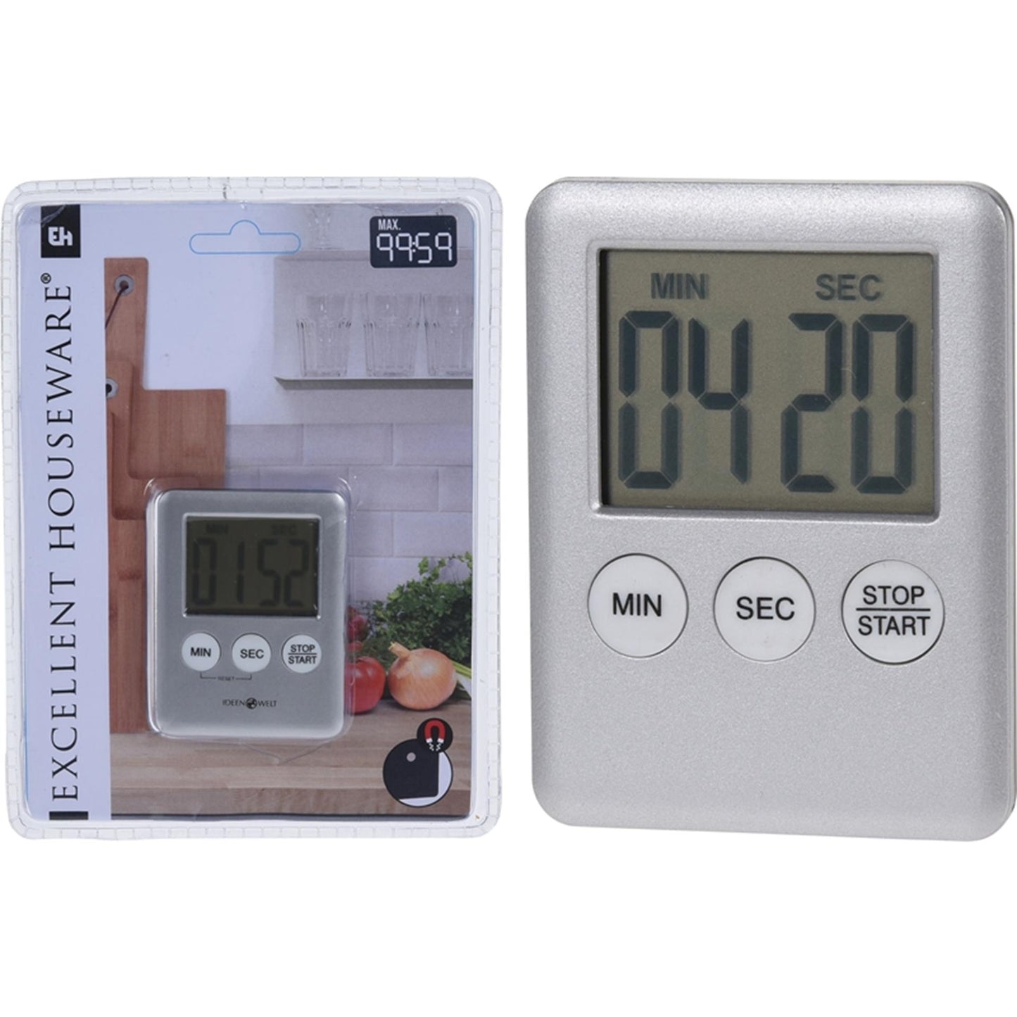 Excellente minuterie de cuisine, articles ménagers, 70x55x10mm, argent