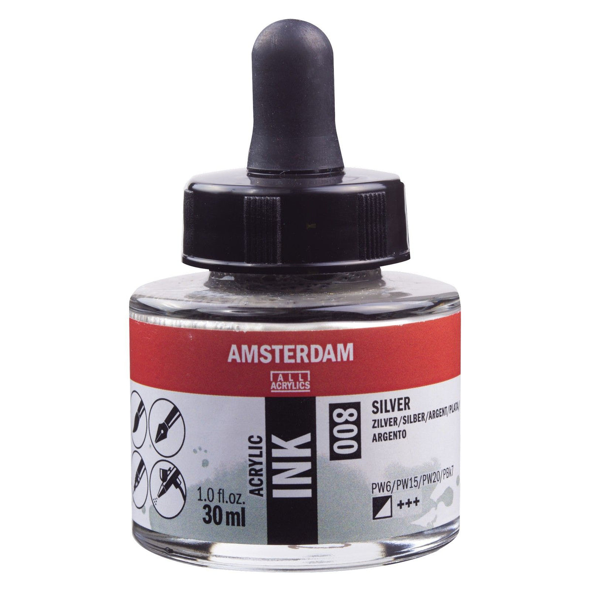 Amsterdam tous acryliques amsterdam • bouteille d'encre acrylique 30 ml argent 800