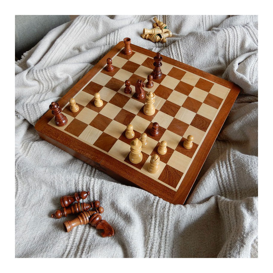 Jeu d'échecs pliant en bois de base 38.5x38.5x5,8 cm