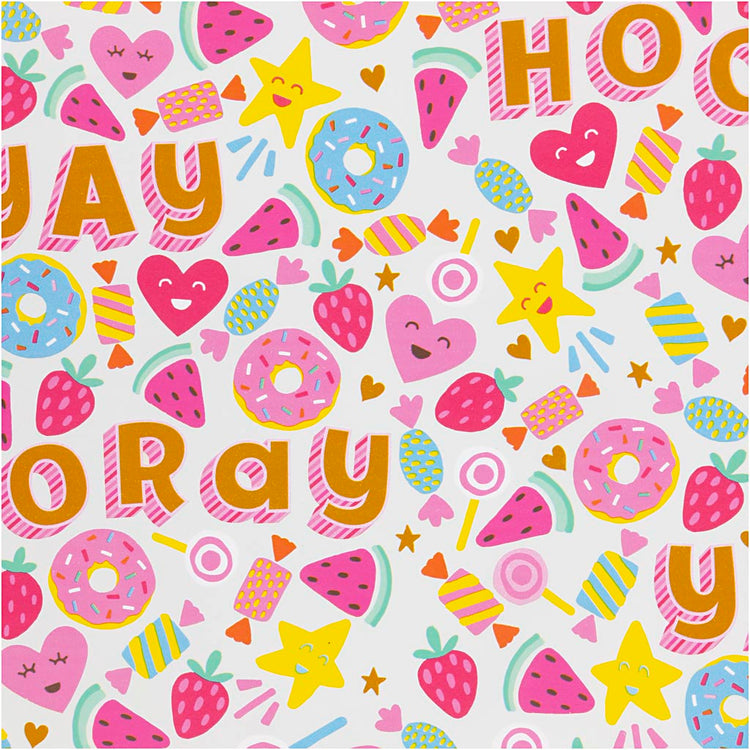 Papier cadeau Creativ company, bonbons, fruits et beignets, l: 50 cm, 80 gr, turquoise clair, 100 m 1 rouleau