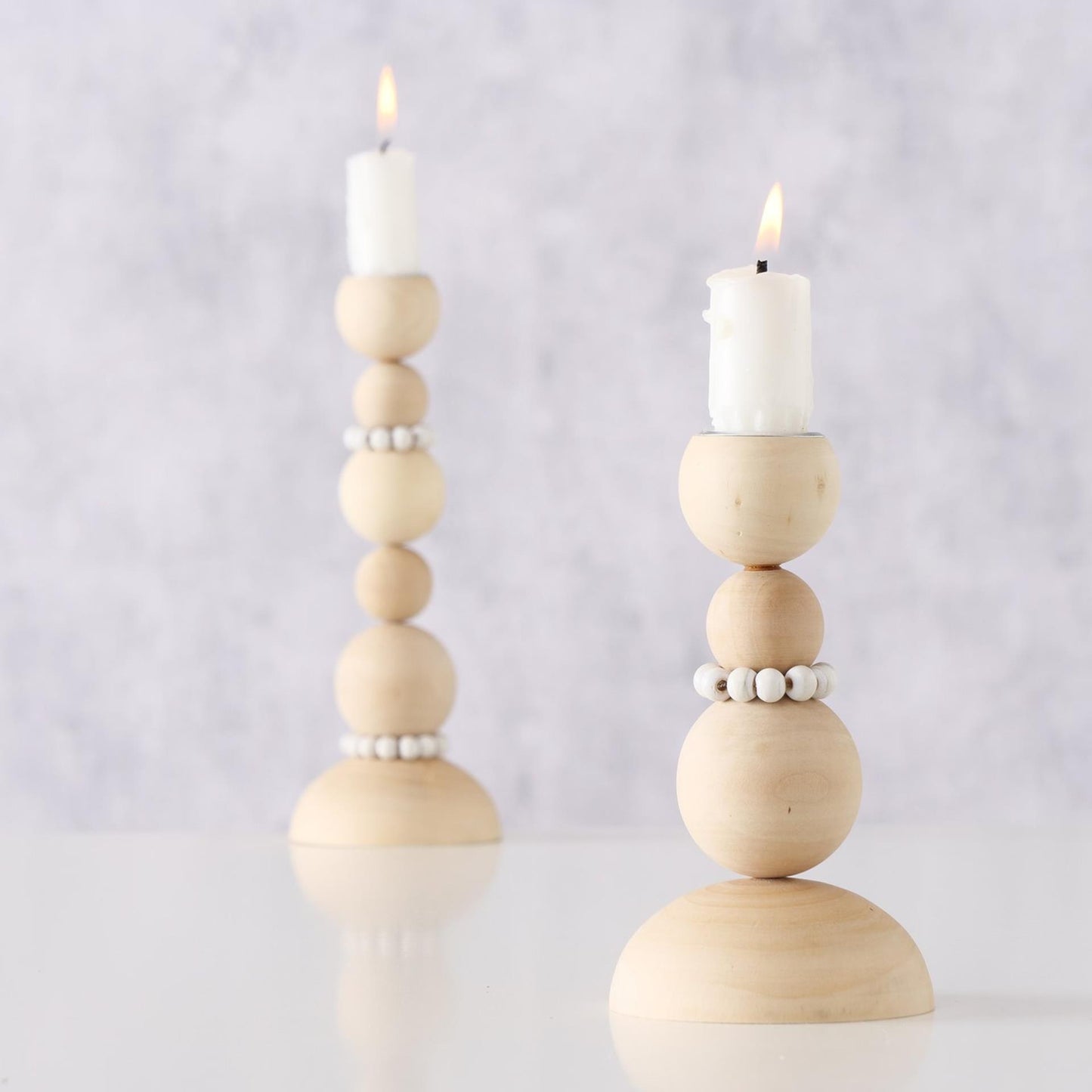 Boltze home bougeoir perles 2 pièces h20cm bois