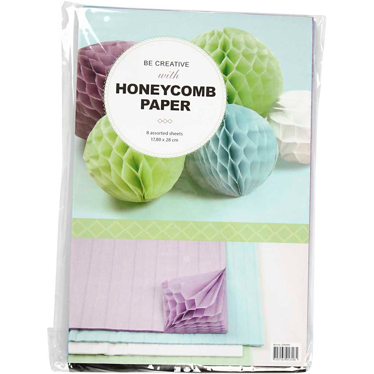 Papier nid d'abeille Creativ company, feuille 28x17,8 cm, bleu clair, vert, violet, blanc, 4x2 feuilles 1 boîte
